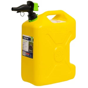 One 5 Gallon Natural Gas Containers ( Jerry Cans ) Storage Vessels Designed For The Safe Transport And Dispensing Of Flammable Fuels. ( Heavy-Duty Plastic ) Color-Coded: Red For Gasoline, Yellow For Diesel, And Blue For Kerosene Price ( $25.95 USD )