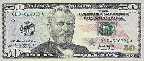 One United States Of America Physical Fifty Dollar Face Value Bill Price ( $55.00 USD )