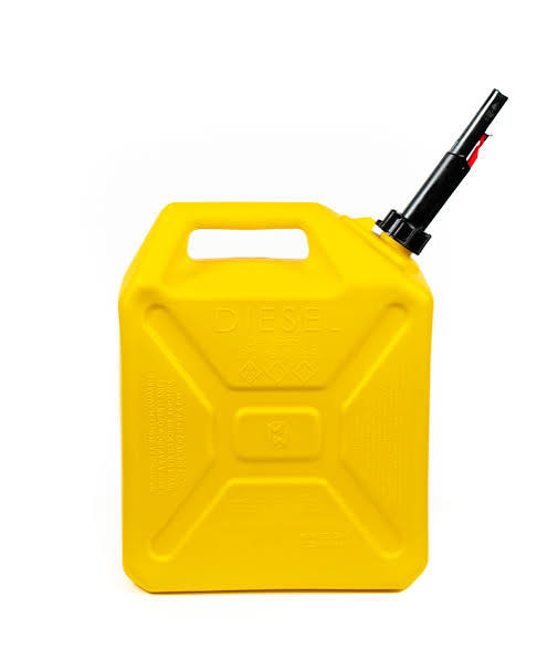 One 5 Gallon Natural Gas Containers ( Jerry Cans ) Storage Vessels Designed For The Safe Transport And Dispensing Of Flammable Fuels. ( Heavy-Duty Plastic ) Color-Coded: Red For Gasoline, Yellow For Diesel, And Blue For Kerosene Price ( $25.95 USD )