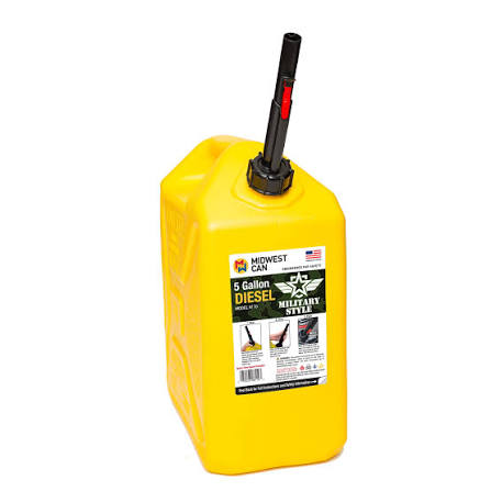 One 5 Gallon Natural Gas Containers ( Jerry Cans ) Storage Vessels Designed For The Safe Transport And Dispensing Of Flammable Fuels. ( Heavy-Duty Plastic ) Color-Coded: Red For Gasoline, Yellow For Diesel, And Blue For Kerosene Price ( $25.95 USD )