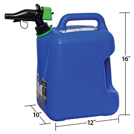 One 5 Gallon Natural Gas Containers ( Jerry Cans ) Storage Vessels Designed For The Safe Transport And Dispensing Of Flammable Fuels. ( Heavy-Duty Plastic ) Color-Coded: Red For Gasoline, Yellow For Diesel, And Blue For Kerosene Price ( $25.95 USD )