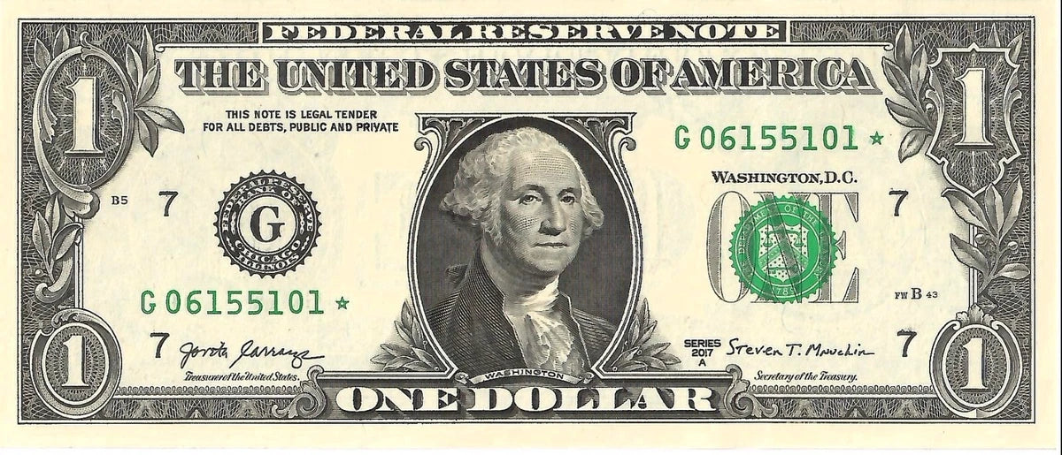 One United States Of America Physical One Dollar Face Value Bill Price ( $1.10 USD )