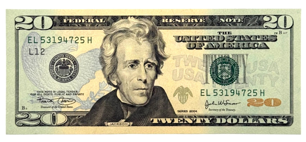 One United States Of America Physical Twenty Dollar Face Value Bill Price ( $22.00 USD )