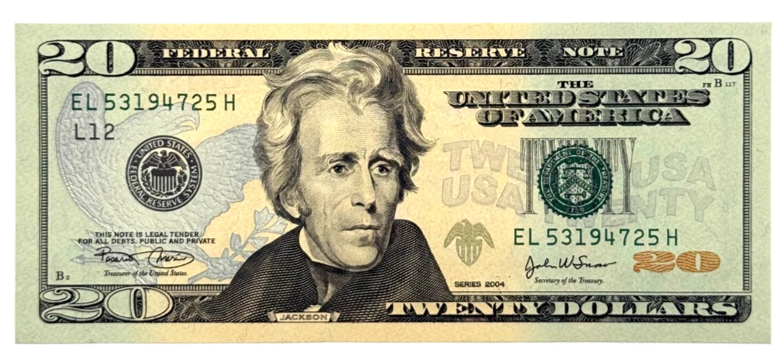 One United States Of America Physical Twenty Dollar Face Value Bill Price ( $22.00 USD )
