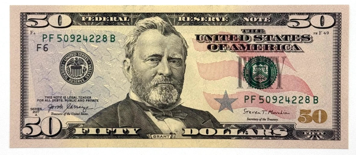 One United States Of America Physical Fifty Dollar Face Value Bill Price ( $55.00 USD )