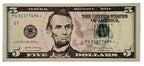 One United States Of America Physical Five Dollar Face Value Bill Price ( $5.50 USD )