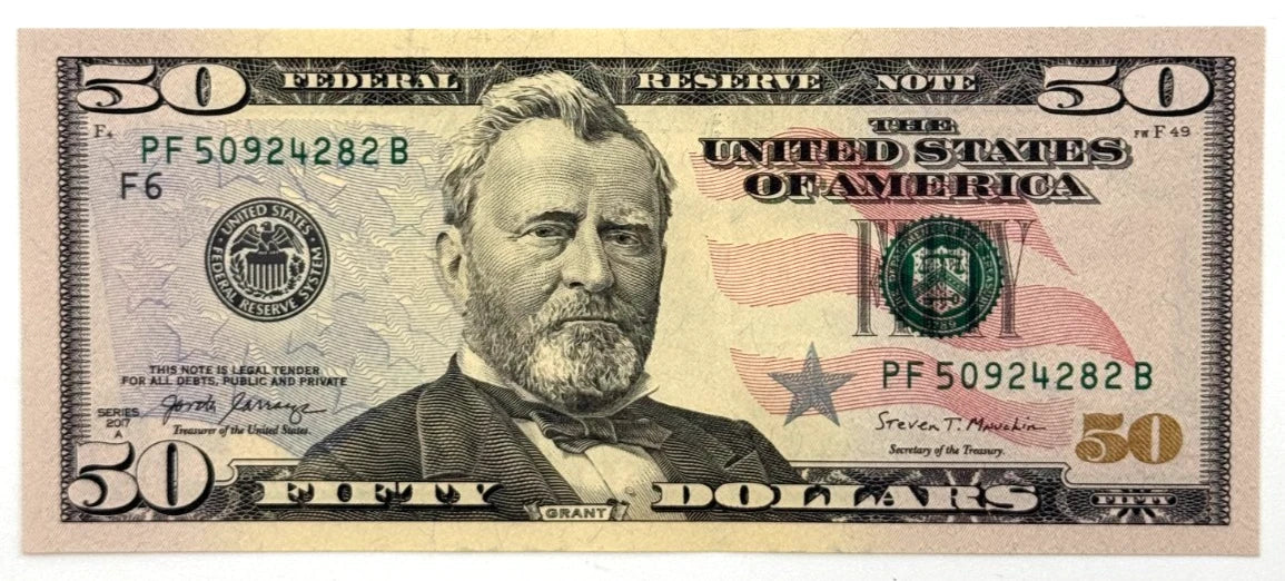 One United States Of America Physical Fifty Dollar Face Value Bill Price ( $55.00 USD )
